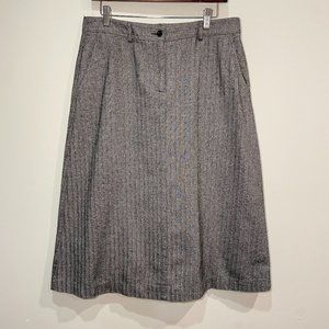 LL Bean Black & White Herringbone Print Classic Fit Midi Skirt Size 12 Petite